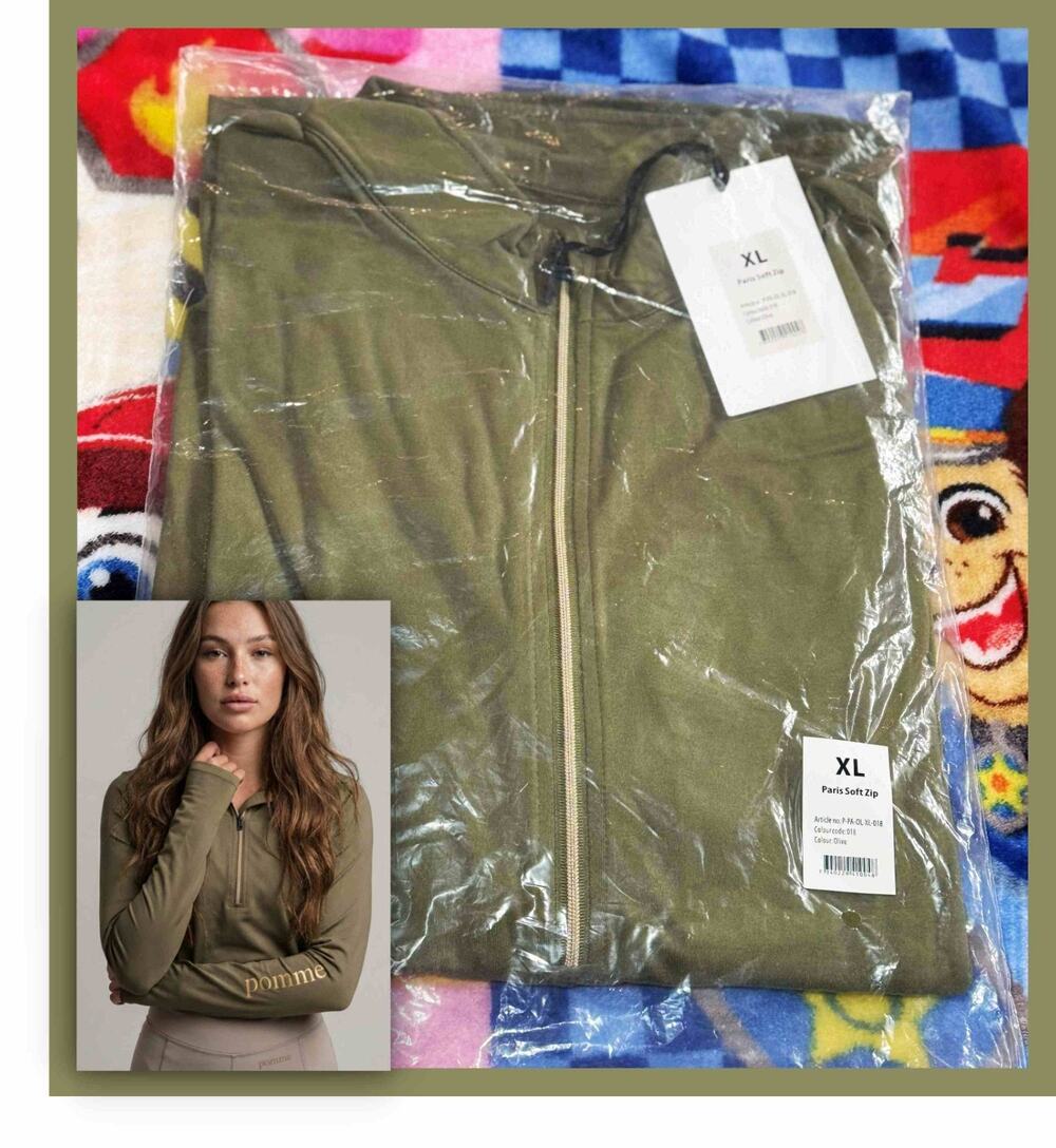 Pomme Equestrian Paris Soft Zip XL Olive Green Baselayer Horseback Riding Top